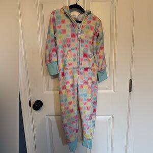 Kids Heart-Print Hooded One-Piece in Pastel Multi